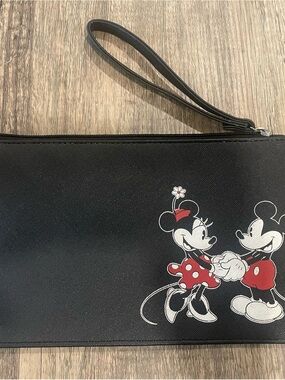 Disney Black Wristlet Pouch with Red and White Minnie & Mickey Graphic
